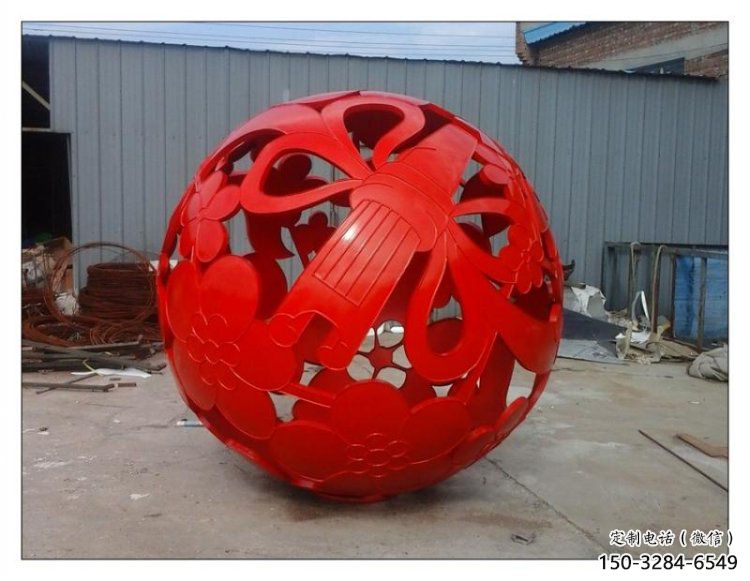 花紋球雕塑廠家，小區(qū)雕塑，不銹鋼花紋球雕塑點擊
