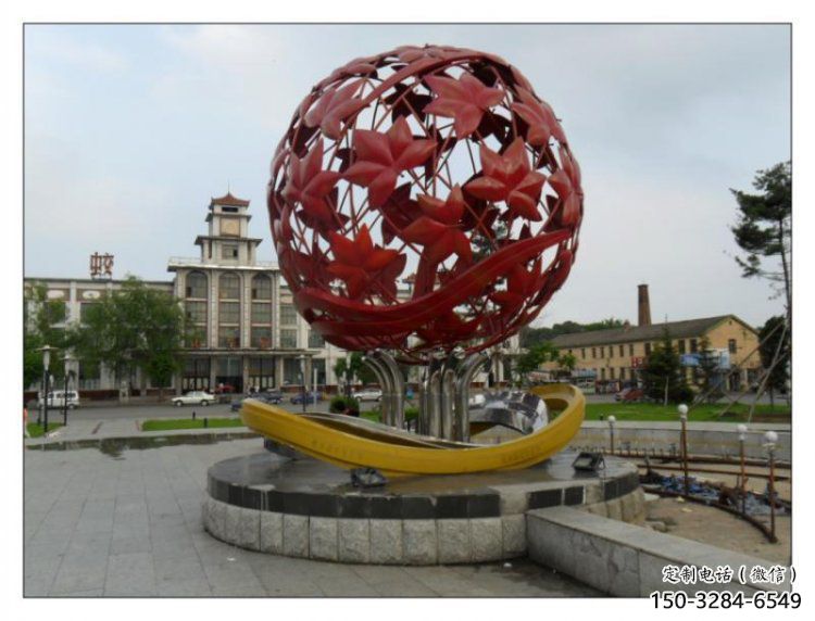 花紋球雕塑承接，街道標(biāo)識，不銹鋼花紋球雕塑供應(yīng)