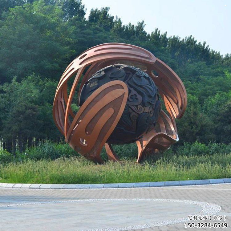 鏤空球雕塑廠家，小區擺件，烤漆異形鏤空球雕塑服務商