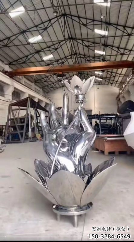 手拈花雕塑制作，戶外雕塑，不銹鋼手拈花雕塑優選