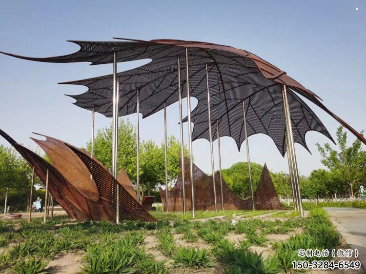 鏤空楓葉雕塑觀賞型，街景小品，鐵藝楓葉雕塑常用