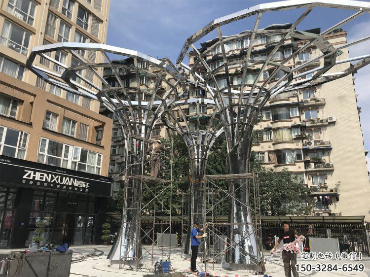 遮陽樹雕塑制造商，城區(qū)小品，鏤空遮陽樹雕塑定制