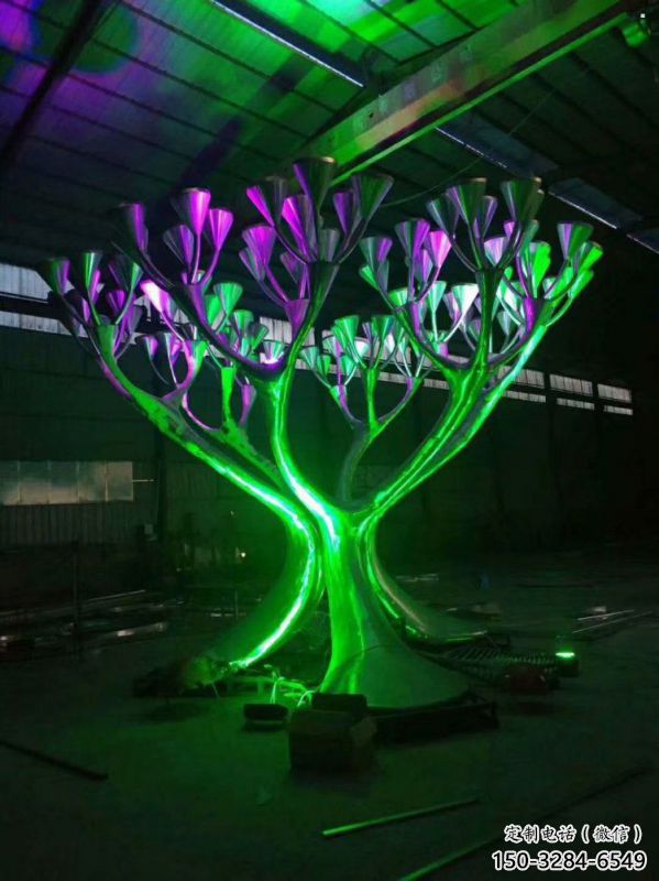 制造燈光樹雕塑，鋼管組合，燈光蘑菇樹雕塑制作廠家