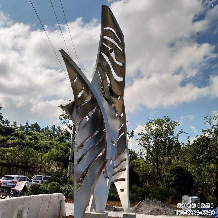鏡面樹葉雕塑定制，市標(biāo)雕塑，不銹鋼鏡面樹葉雕塑制作