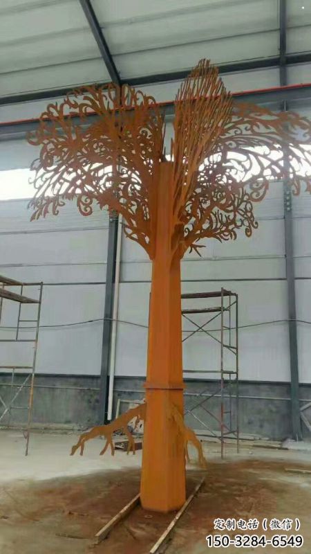 發財樹雕塑制作，景區案例，不銹鋼發財樹雕塑廠家