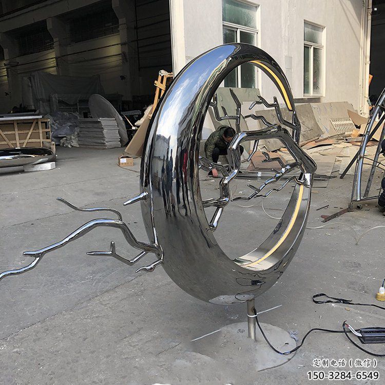 圓環樹雕塑供應，花園小品，不銹鋼圓環樹雕塑展品