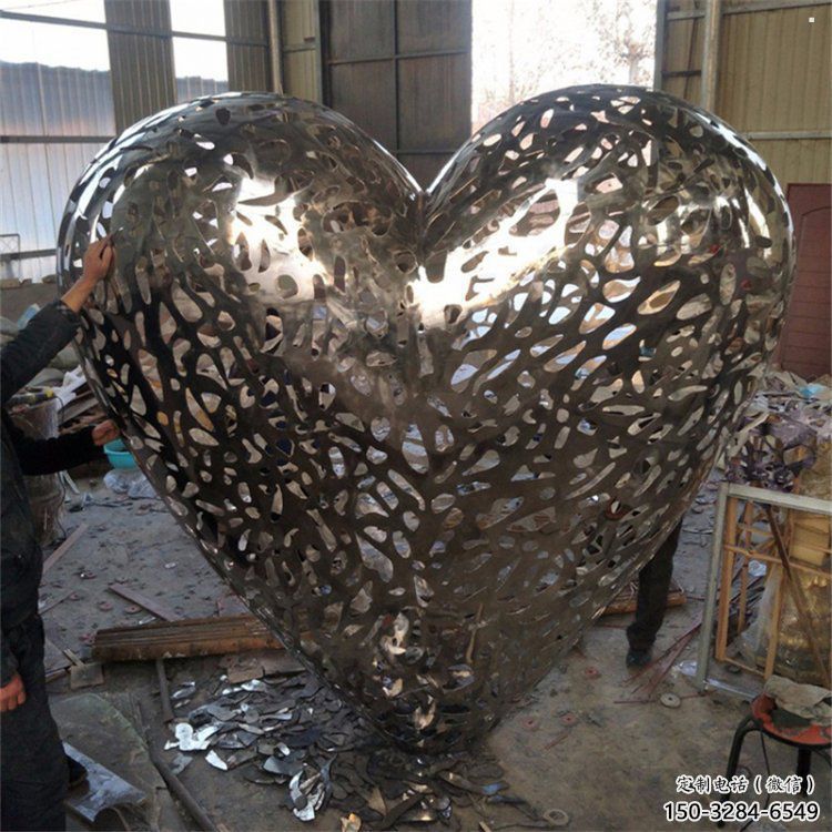 現代心形球雕塑定制，中式工藝，不銹鋼心形球雕塑廠家優價