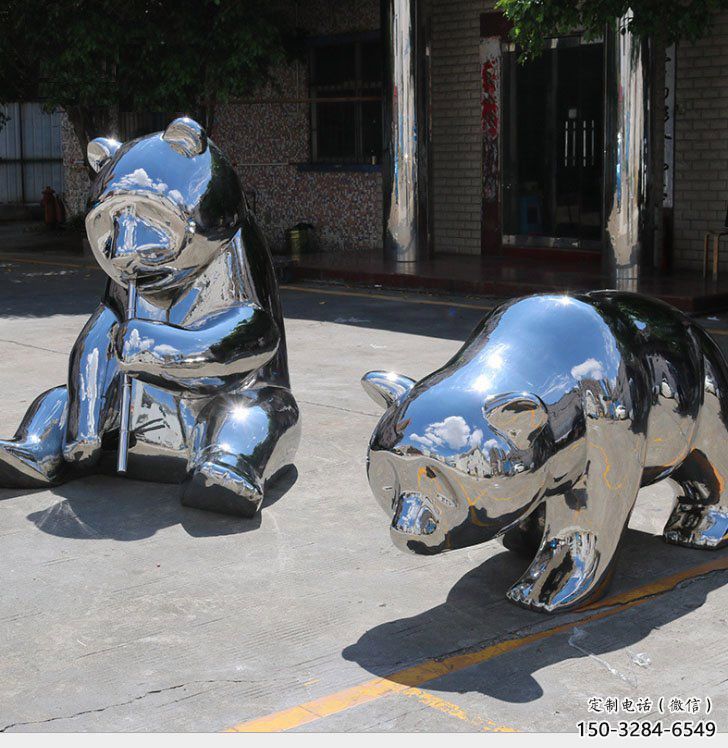 熊貓雕塑通用，街景小品，不銹鋼熊貓雕塑制造