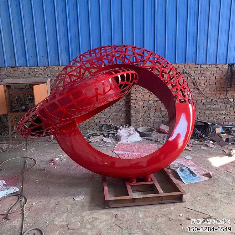 公共雙環雕塑訂做，城市裝飾，庭院不銹鋼雙環雕塑展品