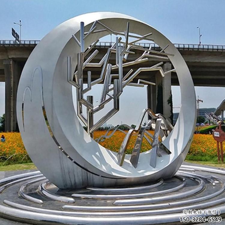 大型圓環雕塑公司，花園小品，不銹鋼圓環雕塑提供