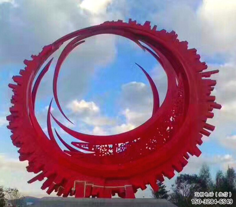 圓環(huán)雕塑定價(jià)，村標(biāo)概念，烤漆圓環(huán)雕塑廠家選用