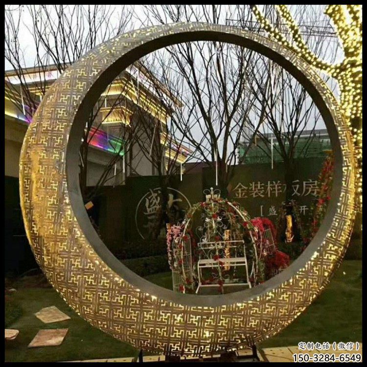 月亮雕塑通用，花園小品，廣場鏤空月亮雕塑優價