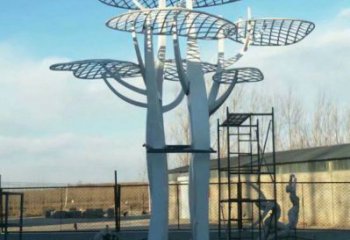 蘑菇樹雕塑承接，景區(qū)案例，幾何鏤空蘑菇樹雕塑承接