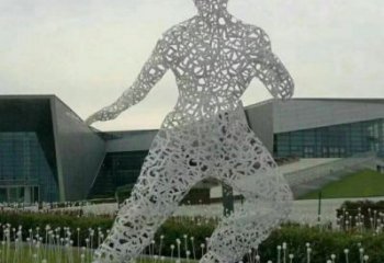 鏤空李小龍雕塑制造，街景小品，鐵藝人物雕塑優價