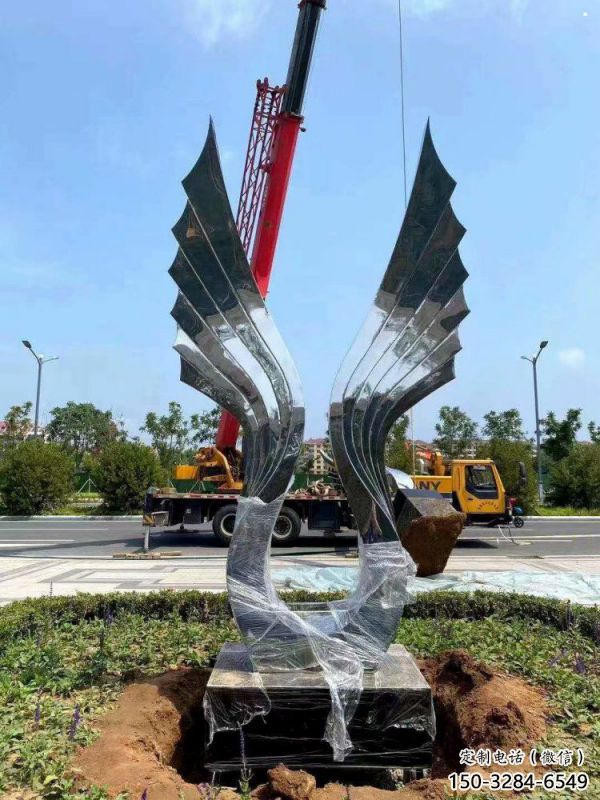 園林翅膀雕塑，噴漆景觀雕塑，網格形式