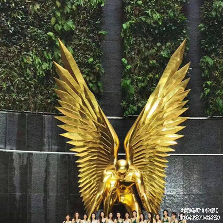 藝術(shù)鳥翅雕塑觀賞型，街景小品，不銹鋼鳥翅雕塑常用