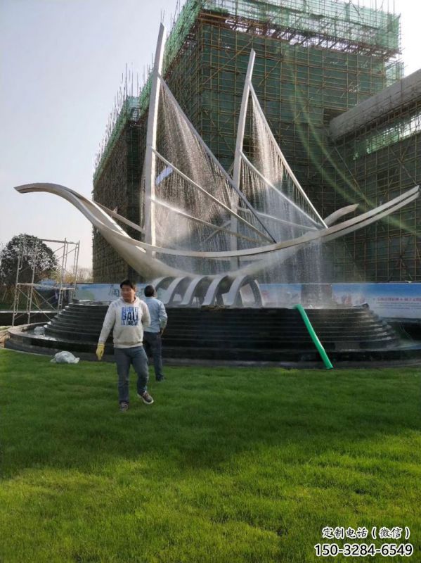 宿州帆船噴泉雕塑，水景水秀組合，旱地帆船噴泉雕塑廠家
