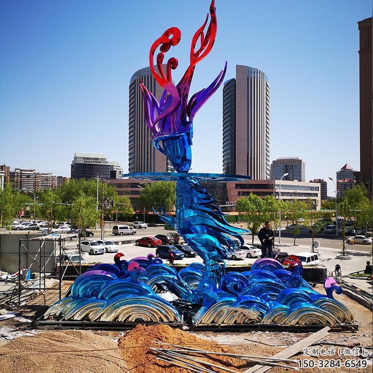 街道海浪雕塑，鍛造景觀雕塑，古銅效果