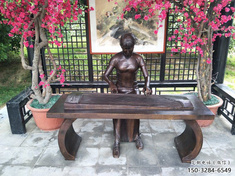惠州彈古箏雕塑廠家，景觀概念，民俗人物雕塑通用