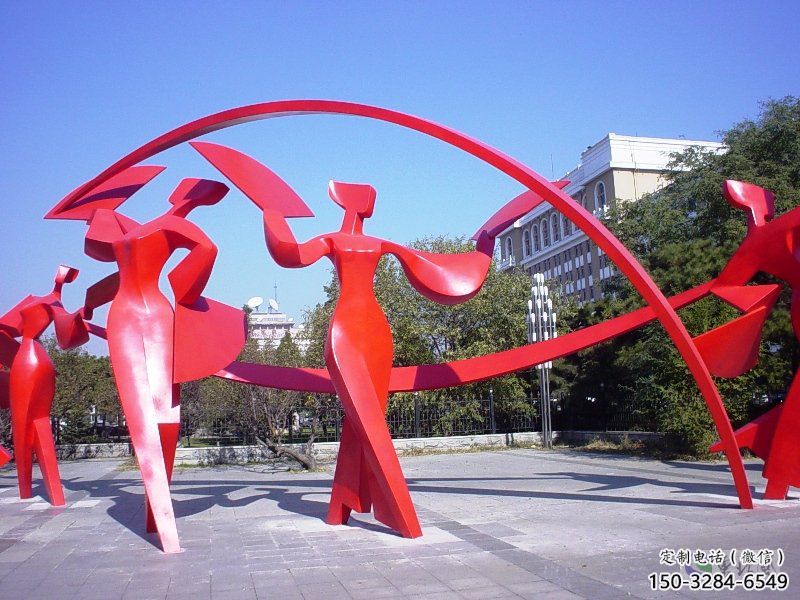 橫縣扭秧歌雕塑，民俗舞蹈雕塑，不銹鋼抽象音樂人雕塑