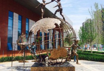 安慶地球儀雕塑選定，拉絲工藝，地球儀人物雕塑預定