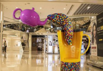 街道茶壺雕塑，鍛造景觀雕塑，古銅效果