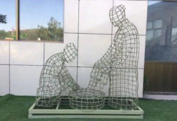 梧州鏤空洗腳雕塑制作，園林裝飾，鐵藝孝道人物雕塑