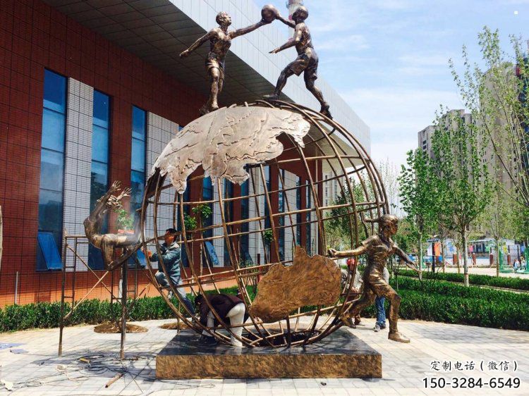 五指山地球儀雕塑選定，拉絲工藝，地球儀人物雕塑預定