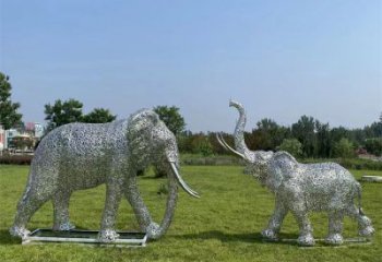 黃石鏤空大象雕塑制造商，動物擺件，透雕大象雕塑定制