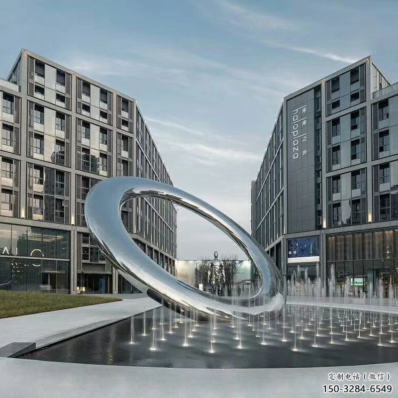 岳陽永州水簾圓環(huán)雕塑，直噴式旱地水景噴泉雕塑