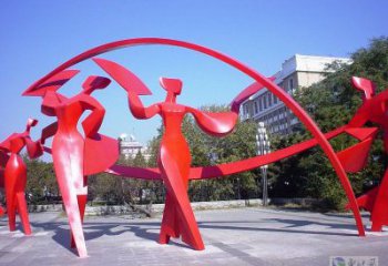 潯陽扭秧歌雕塑，民俗舞蹈雕塑，不銹鋼抽象音樂人雕塑