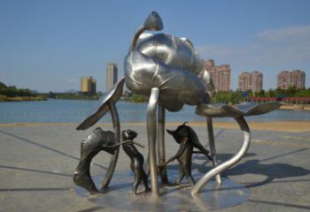 宜春蓮蓬嬉戲雕塑，城市植物景觀雕塑，不銹鋼鏡面效果