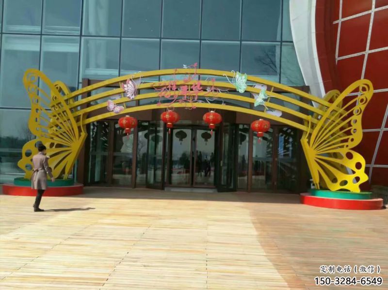 安義蝴蝶拱門雕塑，鏤空烤漆效果，不銹鋼小區(qū)標(biāo)識(shí)雕塑