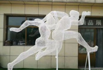 大武口鏤空跨欄雕塑制造商，透雕雕塑，鐵藝體育人物雕塑供給