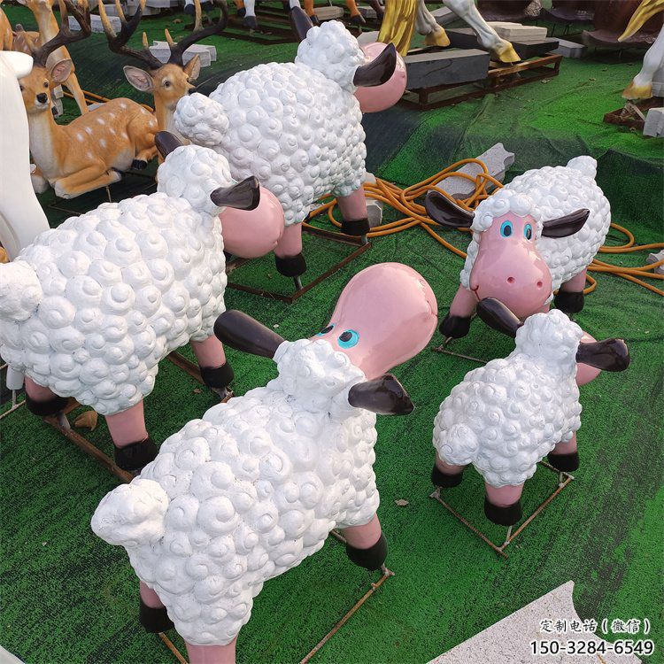 日喀則小區(qū)小羊雕塑，彩繪動物雕塑，抽象效果