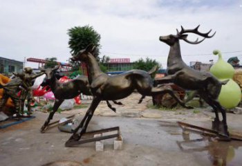 臺州戶外小鹿批發(fā)，動物雕塑，梅花鹿銅雕塑供求