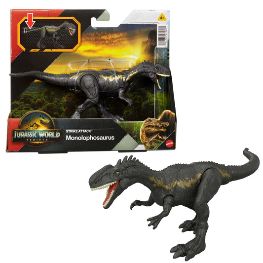 Jurassic World Rebirth Strike Attack Monolophosaurus Dinosaur Toy, Single Strike Action, Authentic & Posable